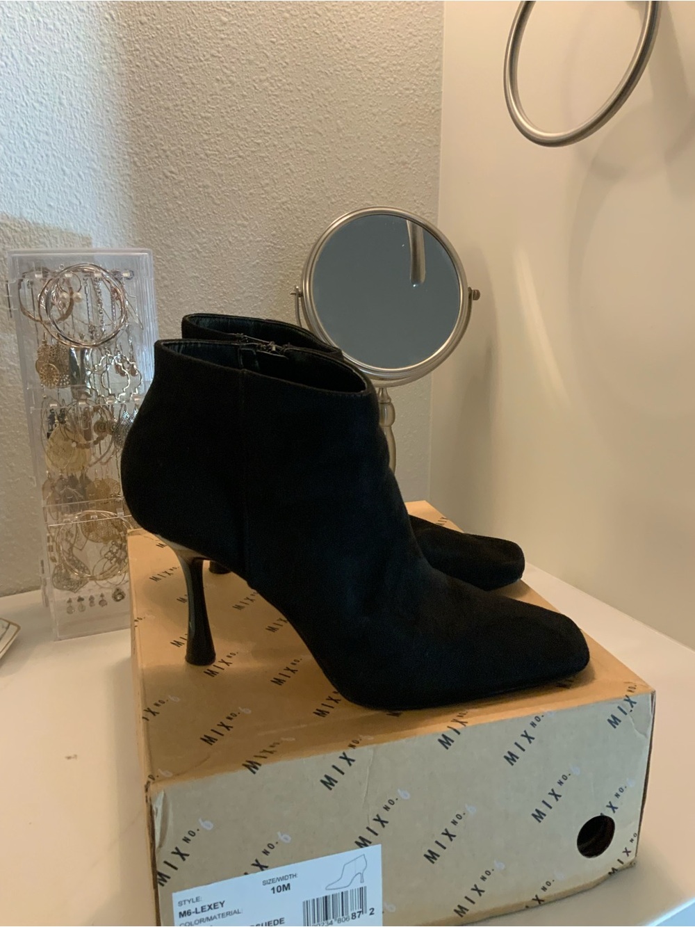 Mix No. 6 Black Suede Ankle Booties with Pointed Toe
